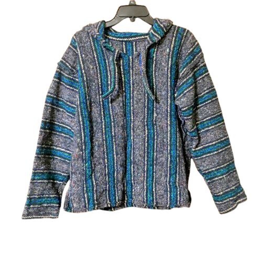 Vintage Drug Rug Baja Sweater Hoodie Jerga Mens Size Large Pullover